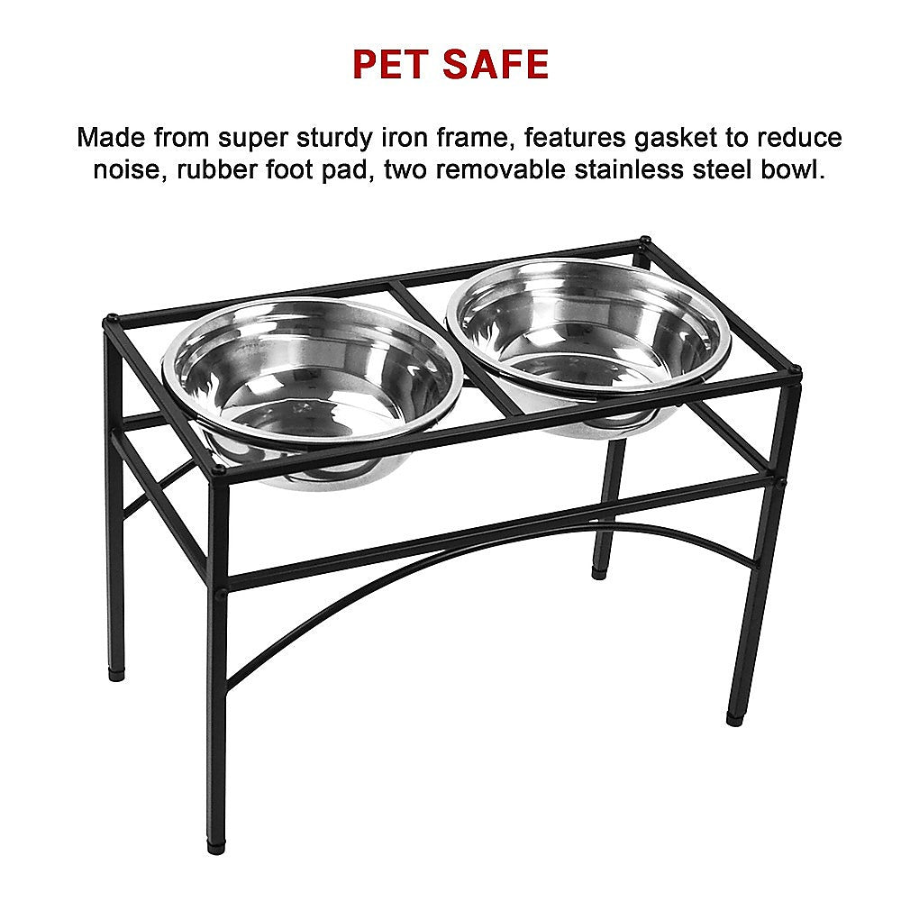 Dual Elevated Raised Pet Dog Puppy Feeder Bowl Stainless Steel Food Water Stand V63-827551