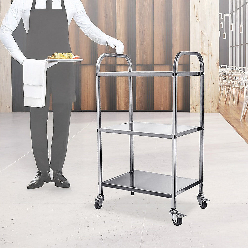 3 Tiers Food Trolley Cart Stainless Steel Utility Kitchen Dining Service V63-827561