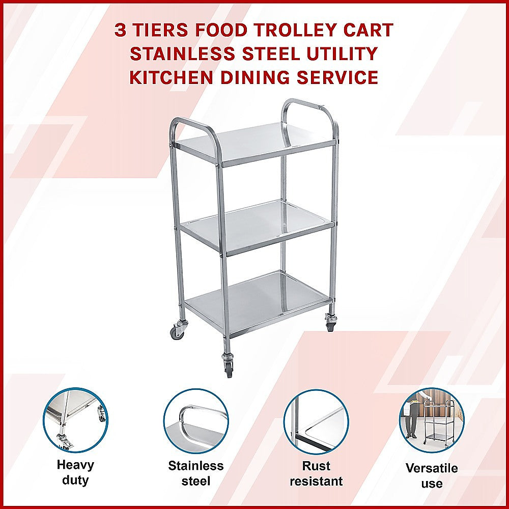 3 Tiers Food Trolley Cart Stainless Steel Utility Kitchen Dining Service V63-827561