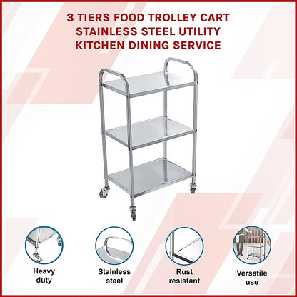 3 Tiers Food Trolley Cart Stainless Steel Utility Kitchen Dining Service V63-827561