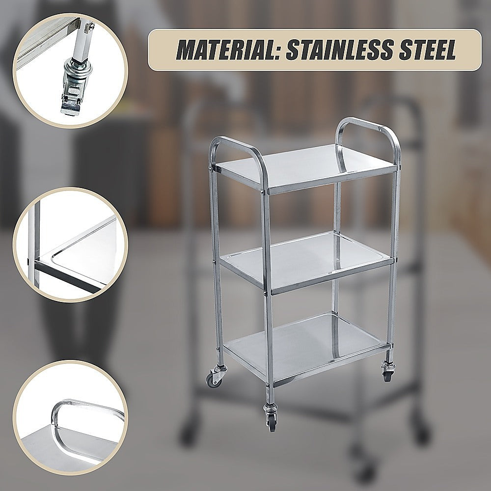 3 Tiers Food Trolley Cart Stainless Steel Utility Kitchen Dining Service V63-827561