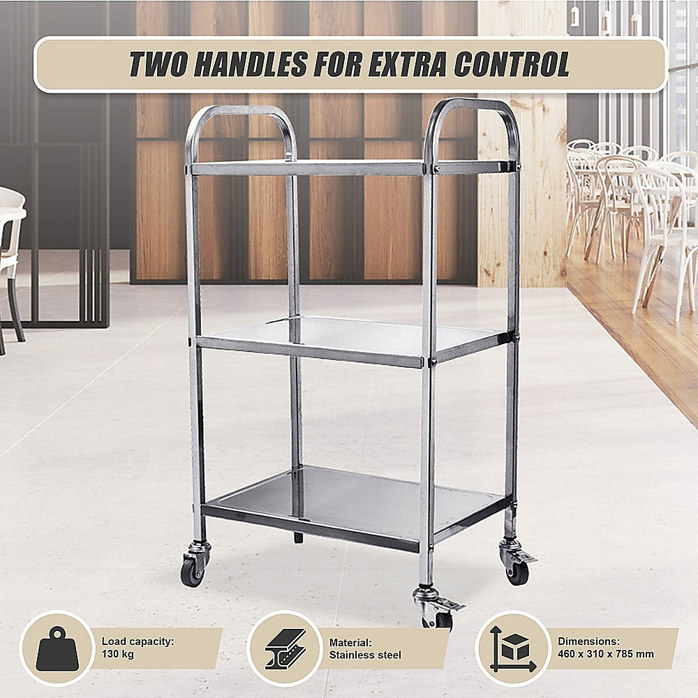 3 Tiers Food Trolley Cart Stainless Steel Utility Kitchen Dining Service V63-827561