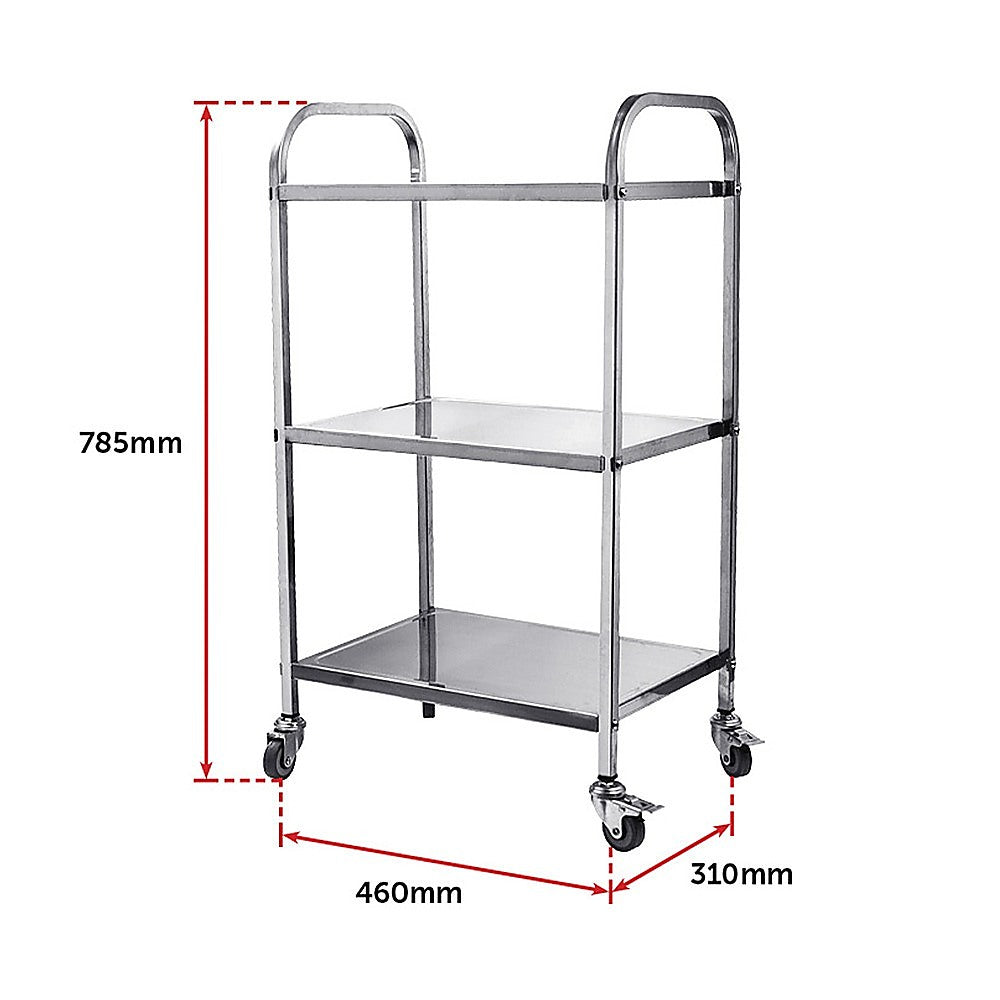 3 Tiers Food Trolley Cart Stainless Steel Utility Kitchen Dining Service V63-827561