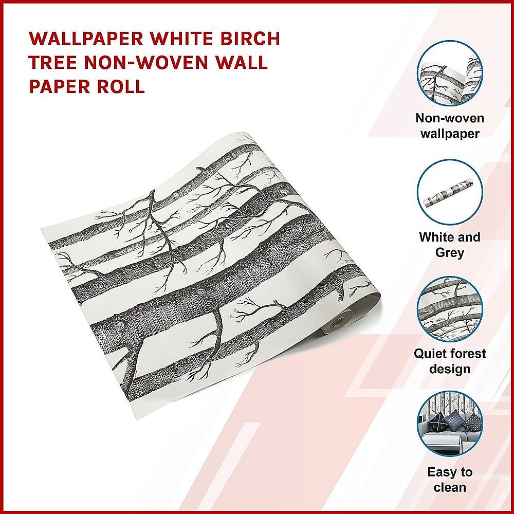 Wallpaper White Birch Tree Non-woven Wall Paper Roll V63-827571