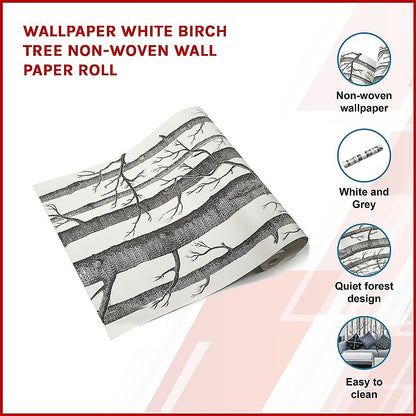 Wallpaper White Birch Tree Non-woven Wall Paper Roll V63-827571