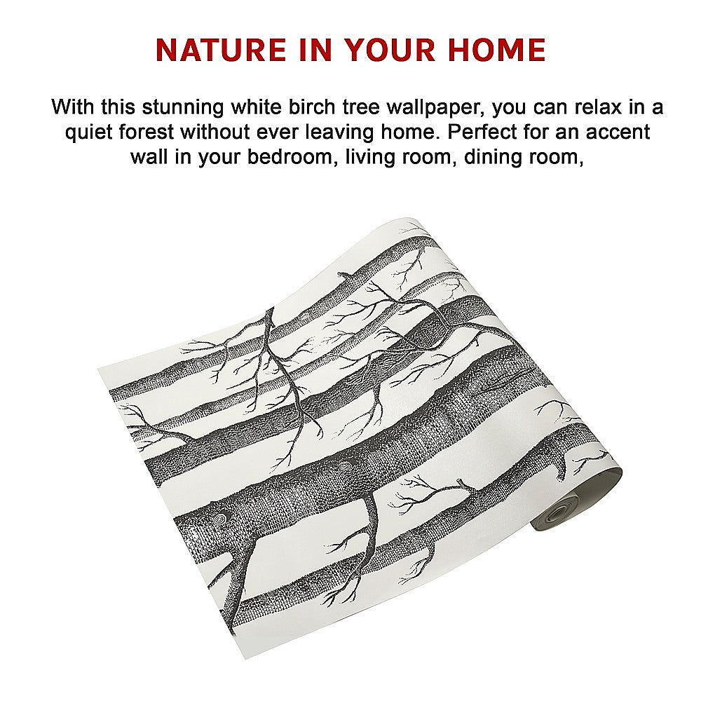 Wallpaper White Birch Tree Non-woven Wall Paper Roll V63-827571