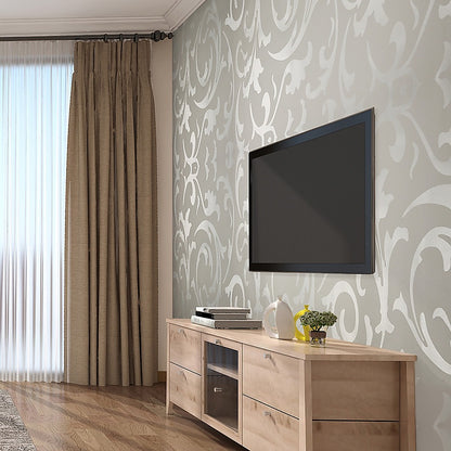 Wallpaper Silver Flower Pattern Non-woven Wall Paper Roll V63-827601
