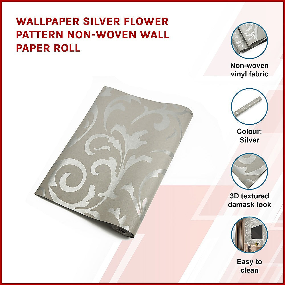 Wallpaper Silver Flower Pattern Non-woven Wall Paper Roll V63-827601