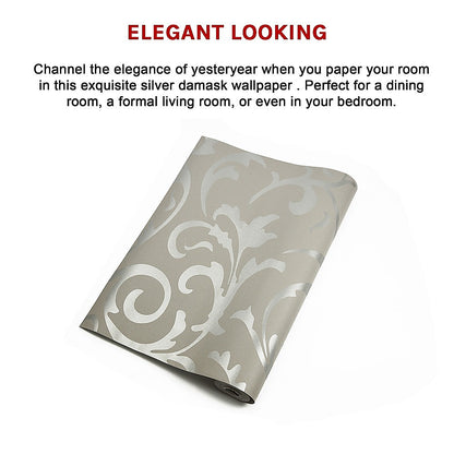 Wallpaper Silver Flower Pattern Non-woven Wall Paper Roll V63-827601