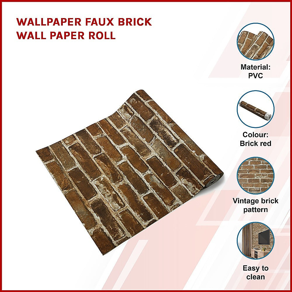 Wallpaper Faux Brick Wall Paper Roll V63-827611