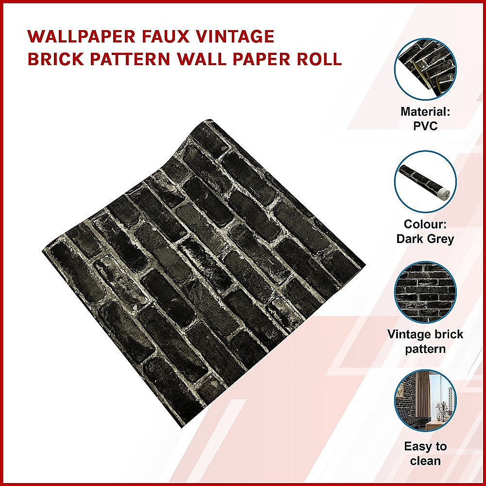 Wallpaper Faux Vintage Brick Pattern Wall Paper Roll V63-827621