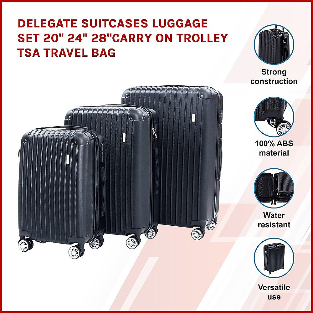 Delegate Suitcases Luggage Set 20" 24" 28"Carry On Trolley TSA Travel Bag V63-827711