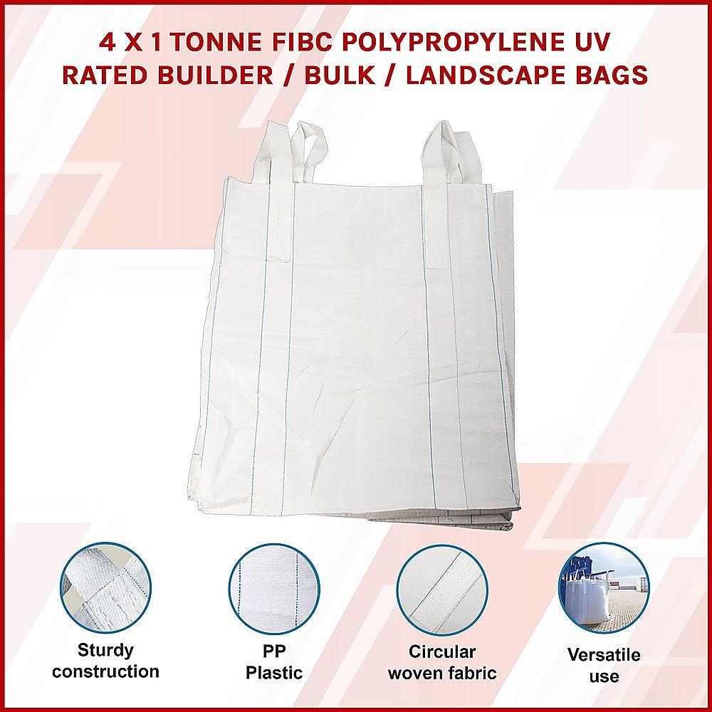 4 x 1 tonne FIBC Polypropylene UV Rated Builder / Bulk / Landscape Bags V63-827771