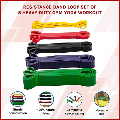 Resistance Band Loop Set of 5 Heavy Duty Gym Yoga Workout V63-827781