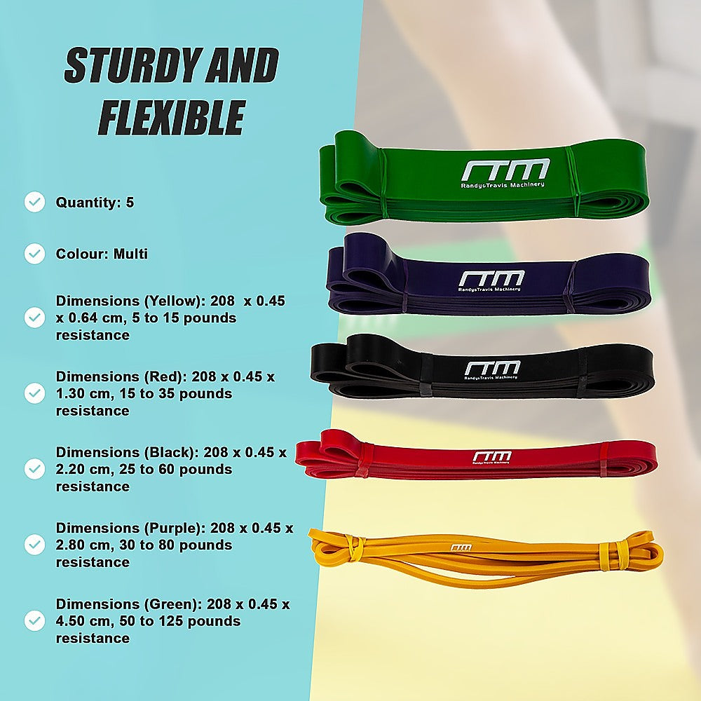Resistance Band Loop Set of 5 Heavy Duty Gym Yoga Workout V63-827781