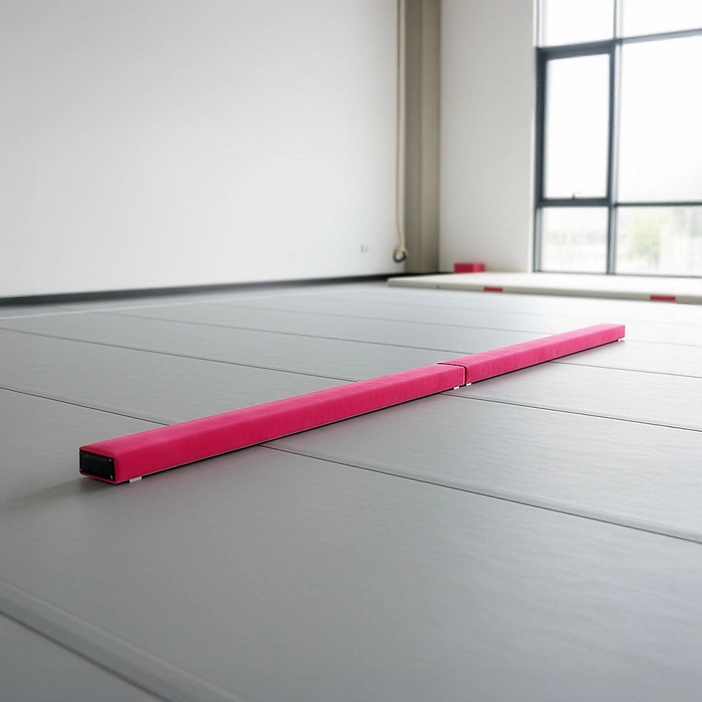 2.4m (8FT) Gymnastics Folding Balance Beam Pink Synthetic Suede V63-827851
