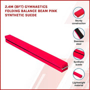 2.4m (8FT) Gymnastics Folding Balance Beam Pink Synthetic Suede V63-827851