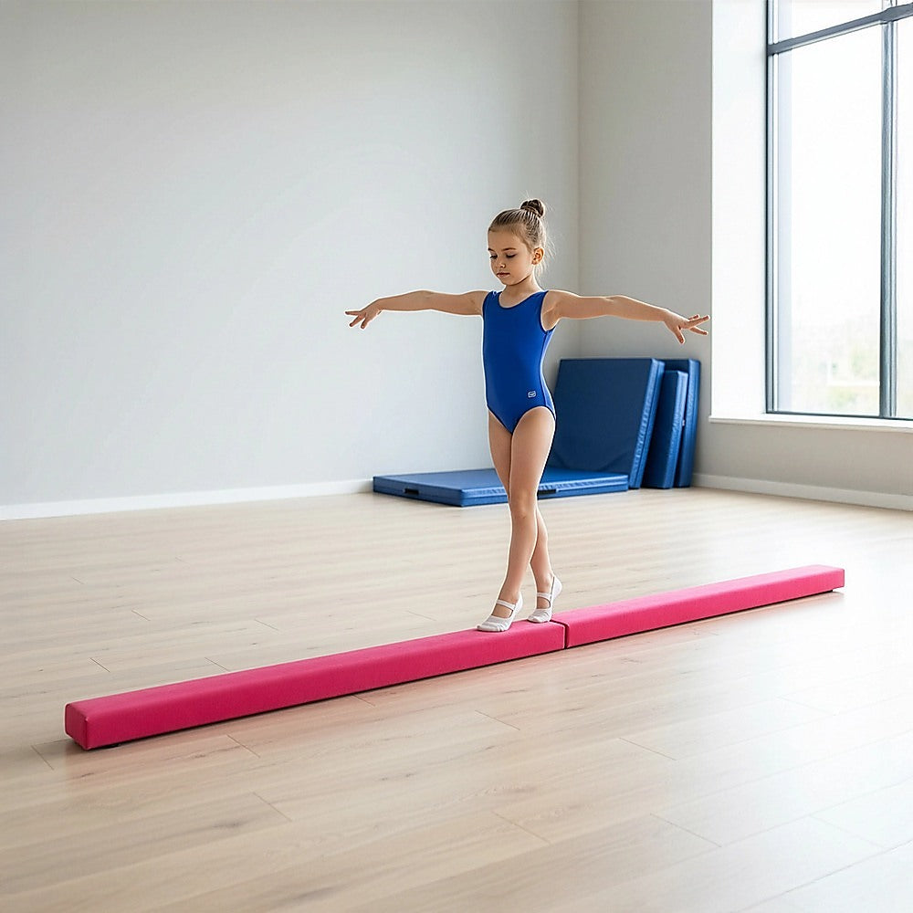 2.4m (8FT) Gymnastics Folding Balance Beam Pink Synthetic Suede V63-827851