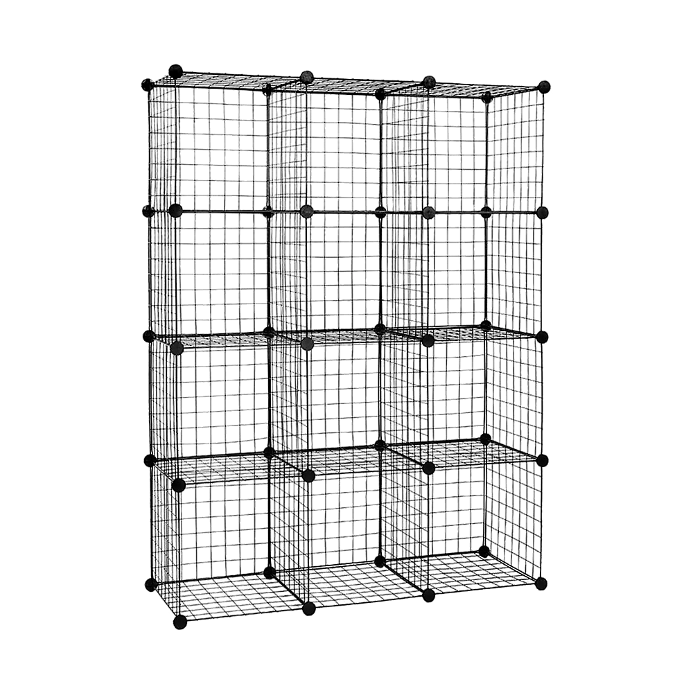 12 Cube Wire Grid Organiser Bookcase Storage Cabinet Wardrobe Closet Black V63-827861