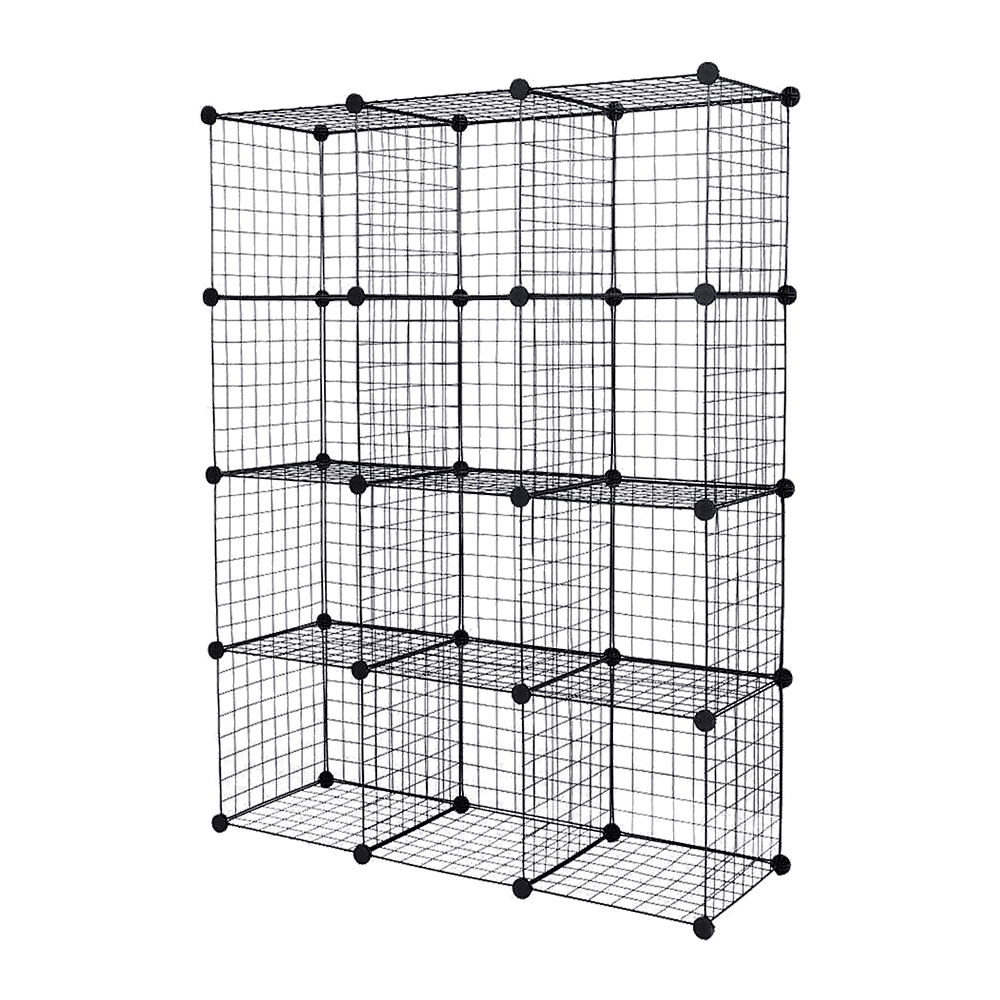 12 Cube Wire Grid Organiser Bookcase Storage Cabinet Wardrobe Closet Black V63-827861