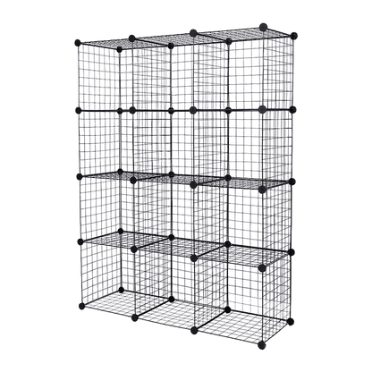 12 Cube Wire Grid Organiser Bookcase Storage Cabinet Wardrobe Closet Black V63-827861