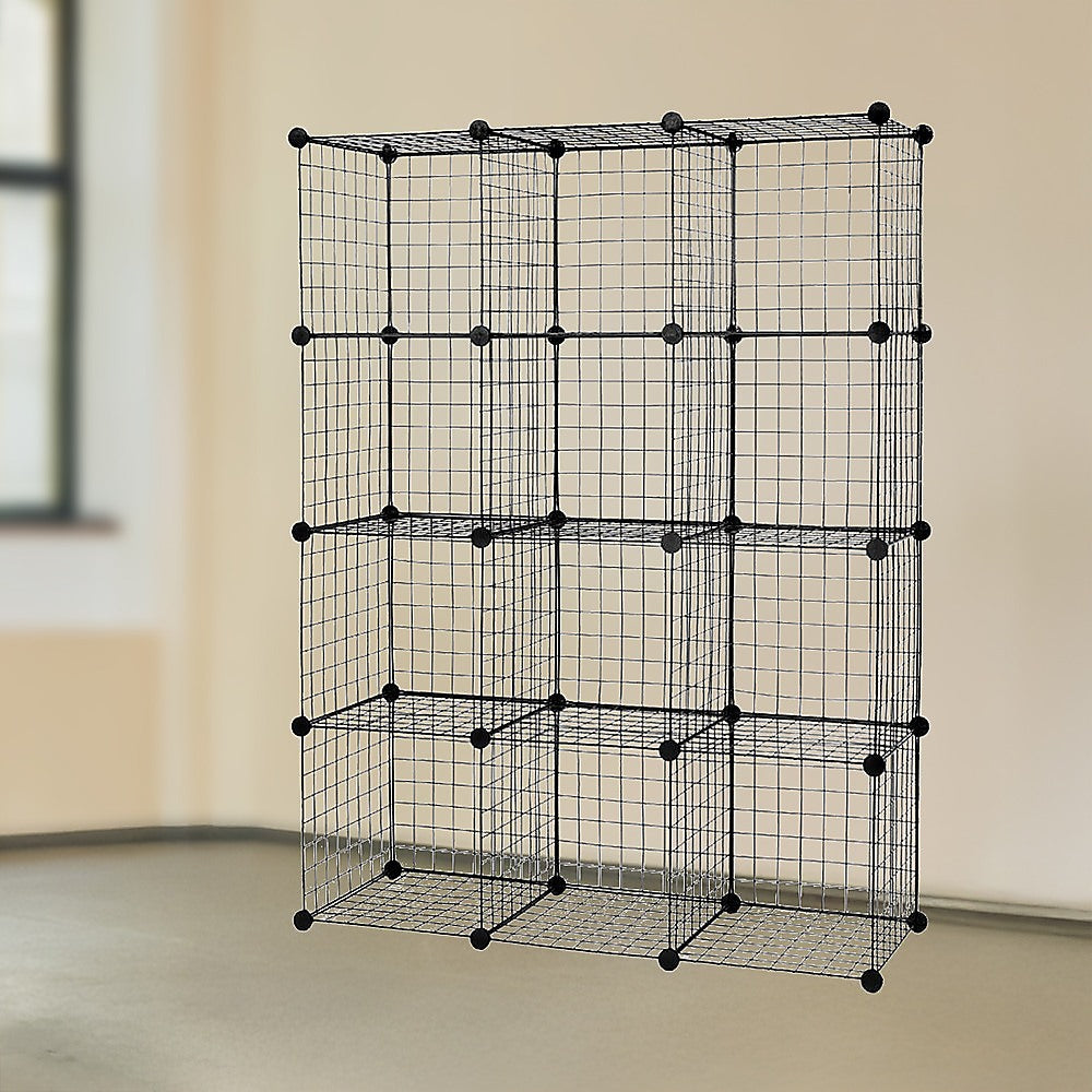 12 Cube Wire Grid Organiser Bookcase Storage Cabinet Wardrobe Closet Black V63-827861