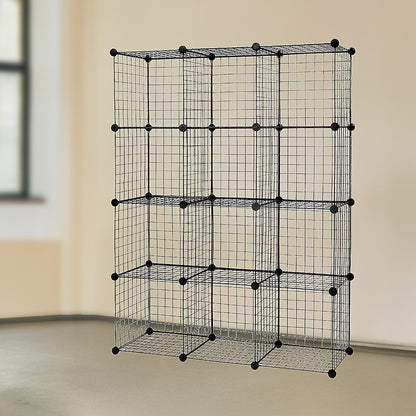 12 Cube Wire Grid Organiser Bookcase Storage Cabinet Wardrobe Closet Black V63-827861