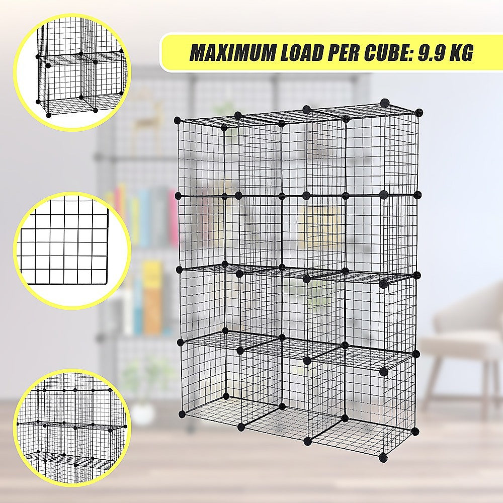 12 Cube Wire Grid Organiser Bookcase Storage Cabinet Wardrobe Closet Black V63-827861