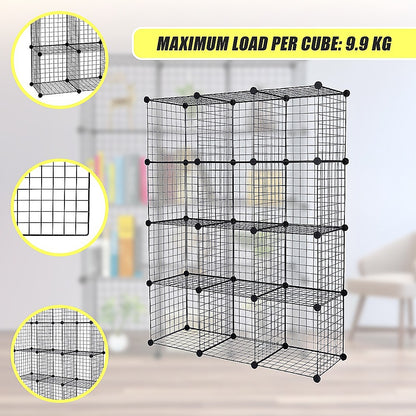 12 Cube Wire Grid Organiser Bookcase Storage Cabinet Wardrobe Closet Black V63-827861