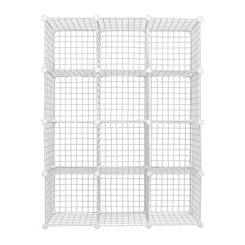 12 Cube Wire Grid Organiser Bookcase Storage Cabinet Wardrobe Closet White V63-827871