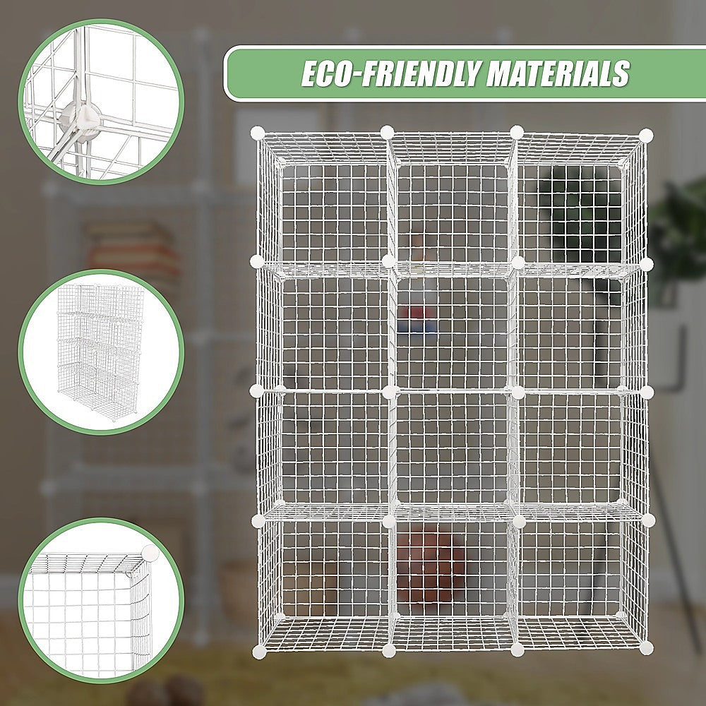 12 Cube Wire Grid Organiser Bookcase Storage Cabinet Wardrobe Closet White V63-827871