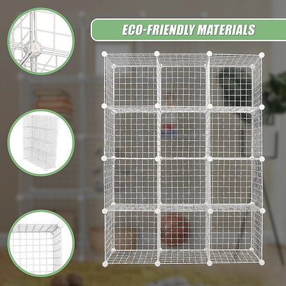 12 Cube Wire Grid Organiser Bookcase Storage Cabinet Wardrobe Closet White V63-827871