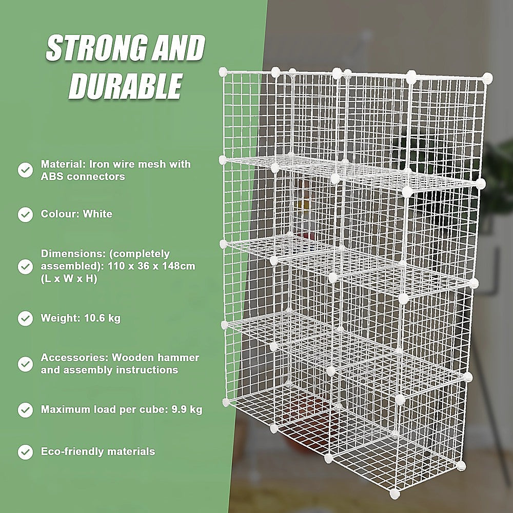 12 Cube Wire Grid Organiser Bookcase Storage Cabinet Wardrobe Closet White V63-827871