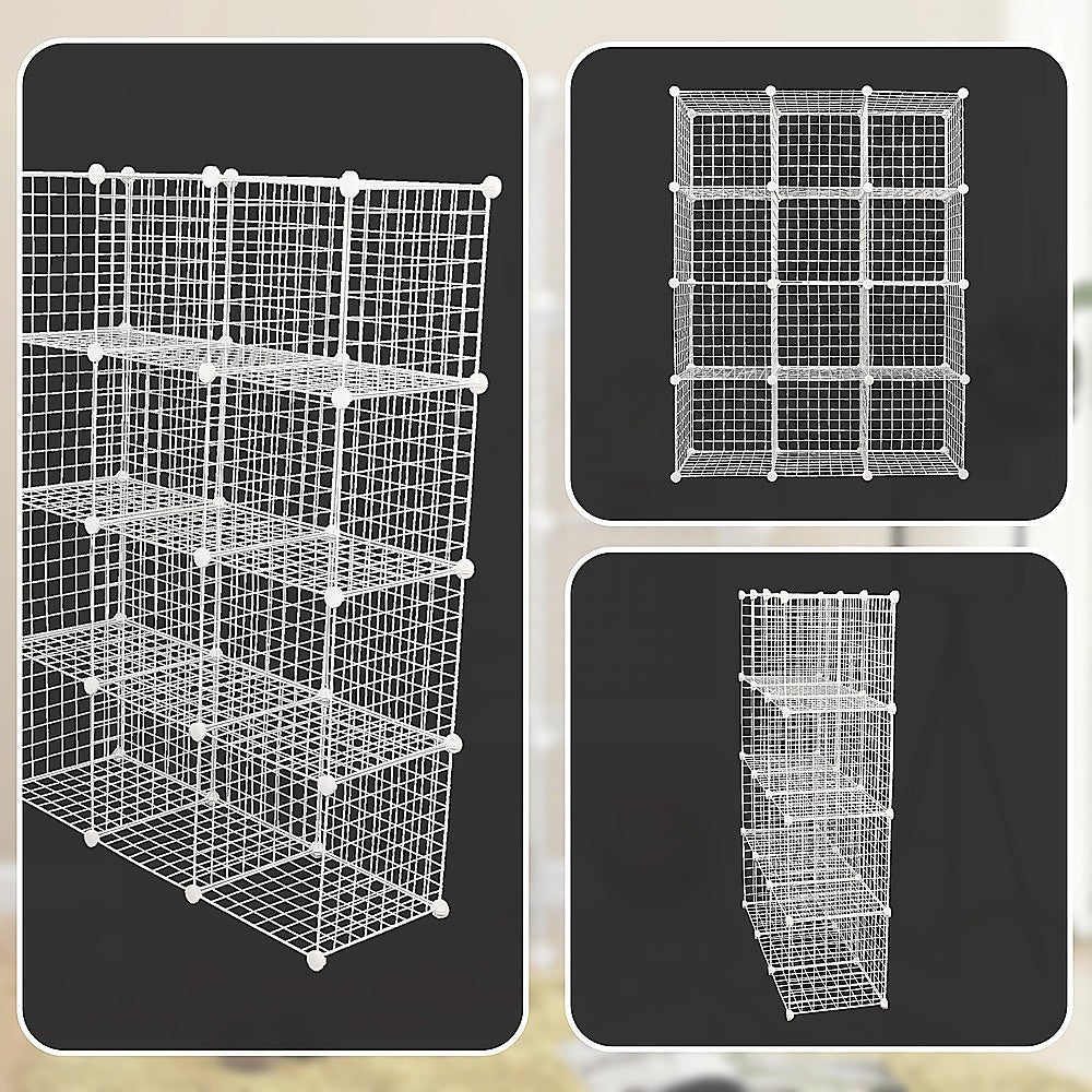 12 Cube Wire Grid Organiser Bookcase Storage Cabinet Wardrobe Closet White V63-827871