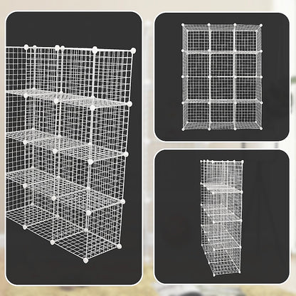 12 Cube Wire Grid Organiser Bookcase Storage Cabinet Wardrobe Closet White V63-827871