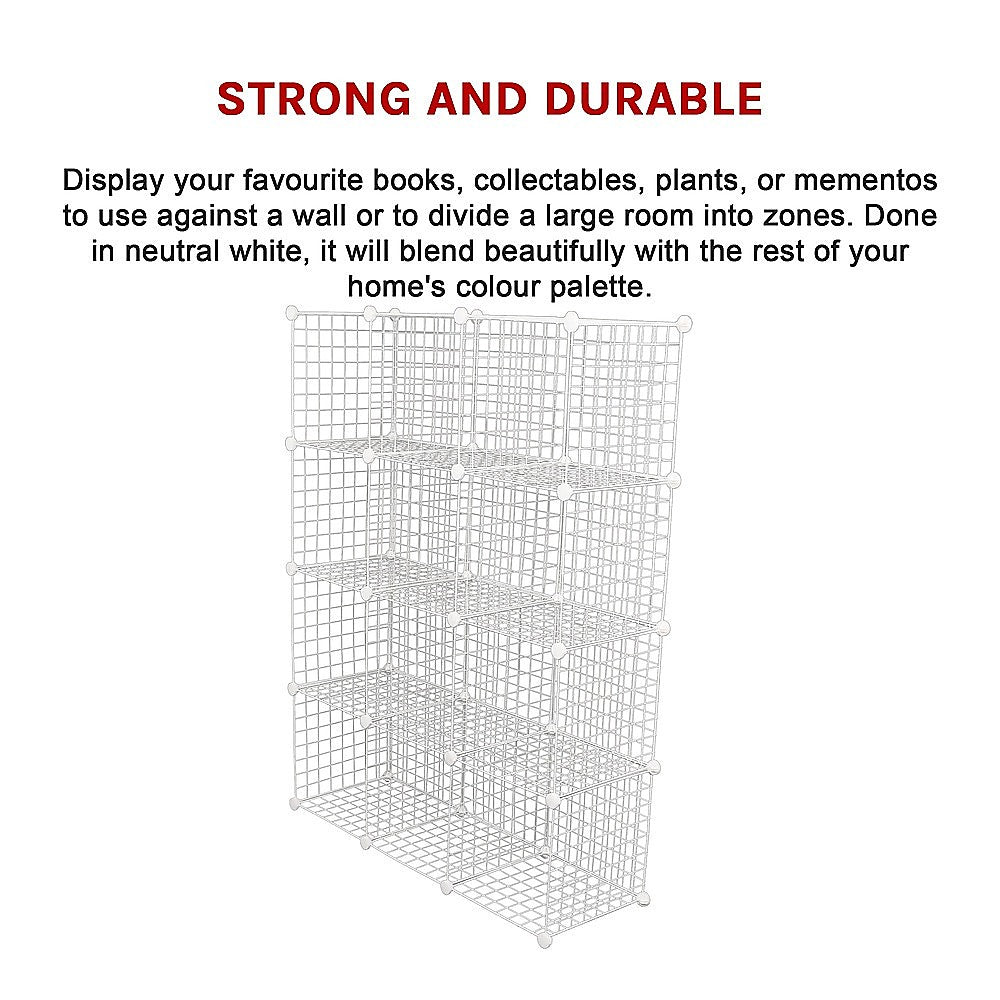 12 Cube Wire Grid Organiser Bookcase Storage Cabinet Wardrobe Closet White V63-827871