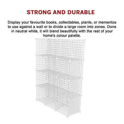 12 Cube Wire Grid Organiser Bookcase Storage Cabinet Wardrobe Closet White V63-827871