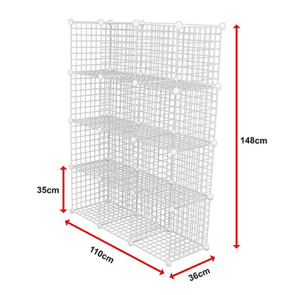 12 Cube Wire Grid Organiser Bookcase Storage Cabinet Wardrobe Closet White V63-827871