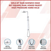 WELS 8" Rain Shower Head Set Square Dual Heads Faucet High Pressure Hand Held V63-827931