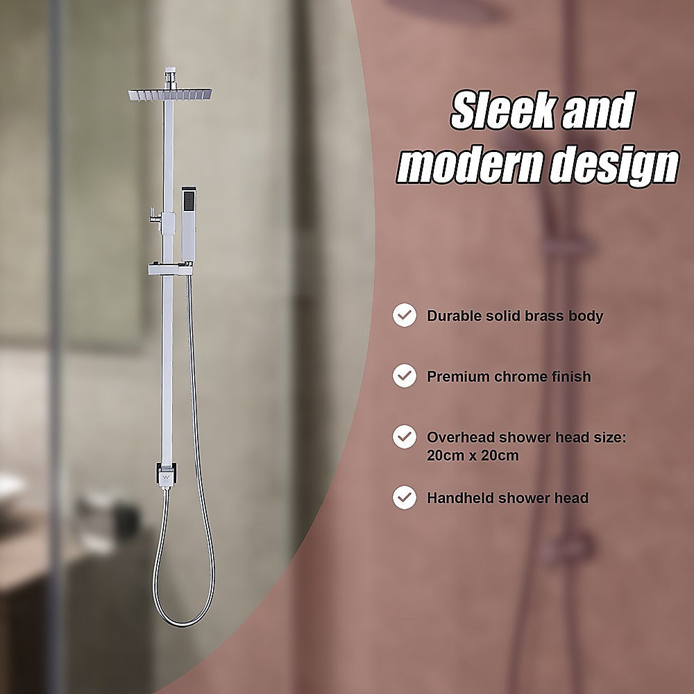 WELS 8" Rain Shower Head Set Square Dual Heads Faucet High Pressure Hand Held V63-827931