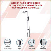WELS 8" Rain Shower Head Set Square Dual Heads Faucet High Pressure Hand Held V63-827941