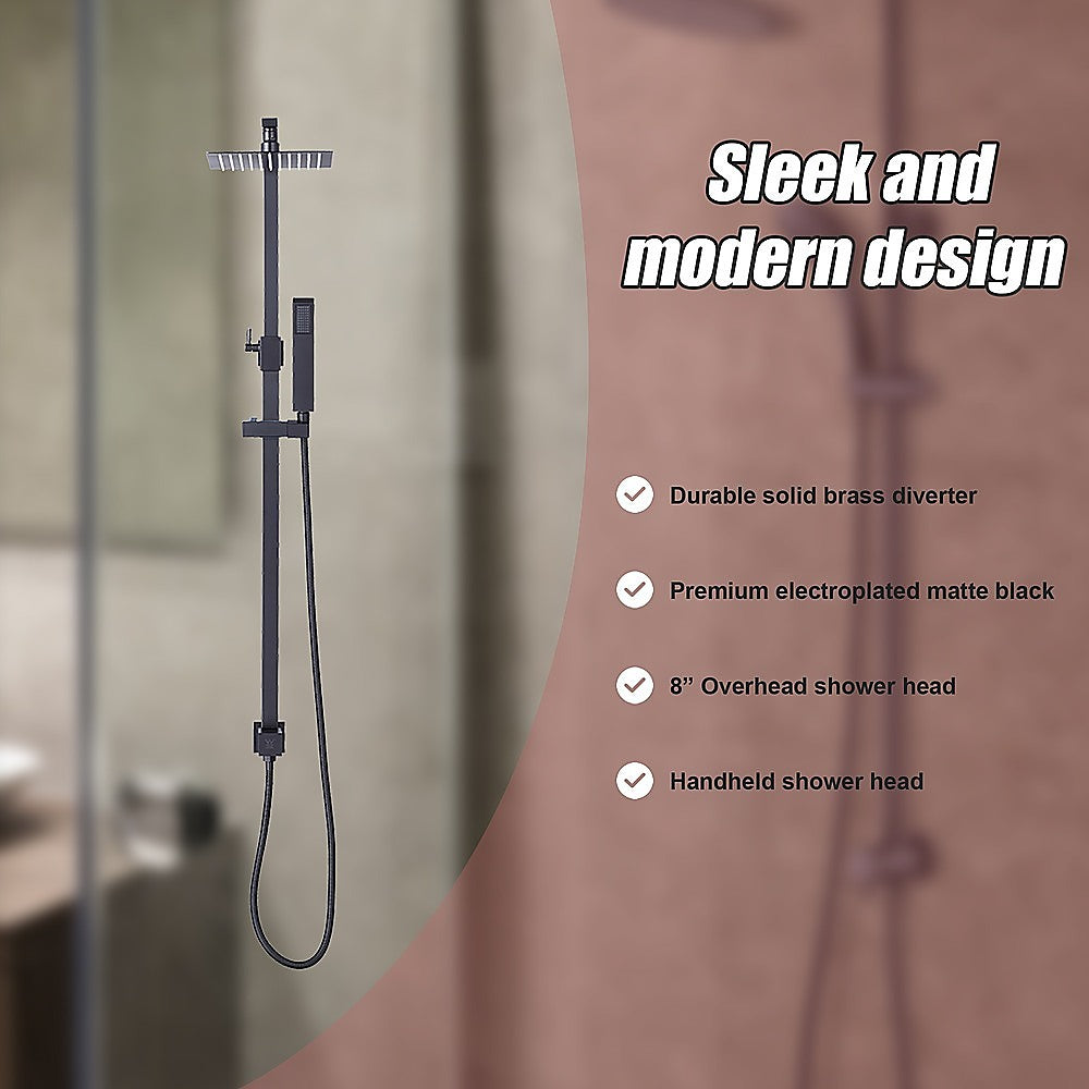 WELS 8" Rain Shower Head Set Square Dual Heads Faucet High Pressure Hand Held V63-827941