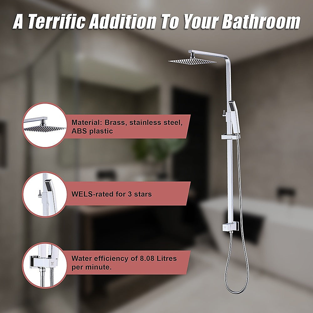 WELS 8" Rain Shower Head Set Square Dual Heads Faucet High Pressure With Mixer V63-827951