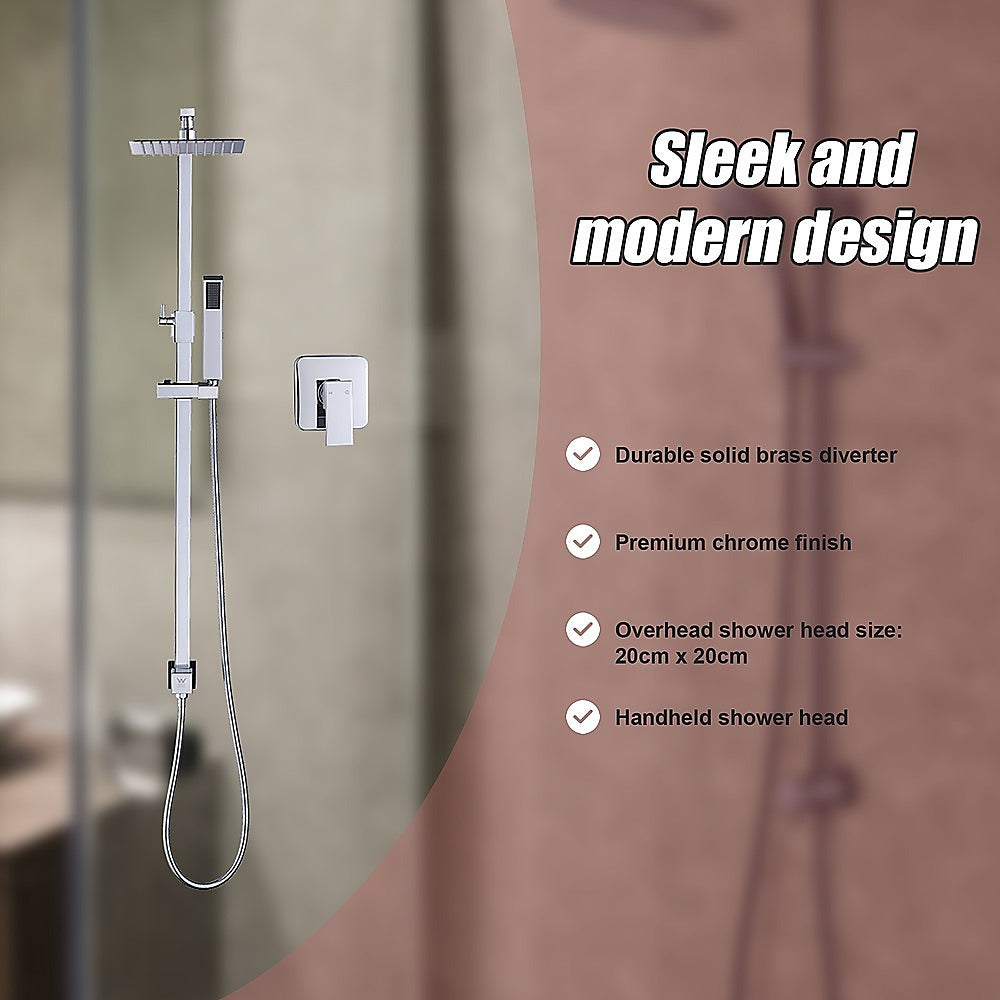 WELS 8" Rain Shower Head Set Square Dual Heads Faucet High Pressure With Mixer V63-827951