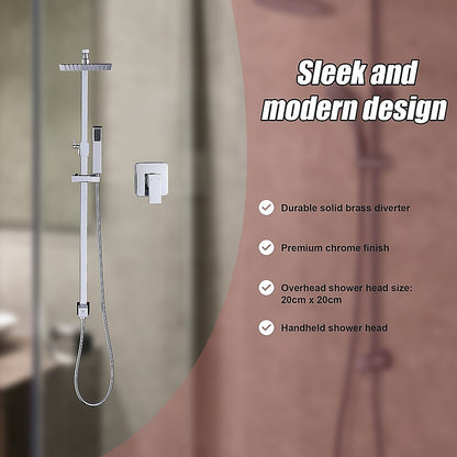 WELS 8" Rain Shower Head Set Square Dual Heads Faucet High Pressure With Mixer V63-827951