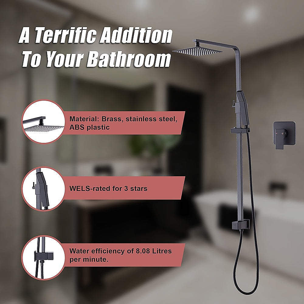 WELS 8" Rain Shower Head Set Square Dual Heads Faucet High Pressure With Mixer V63-827961