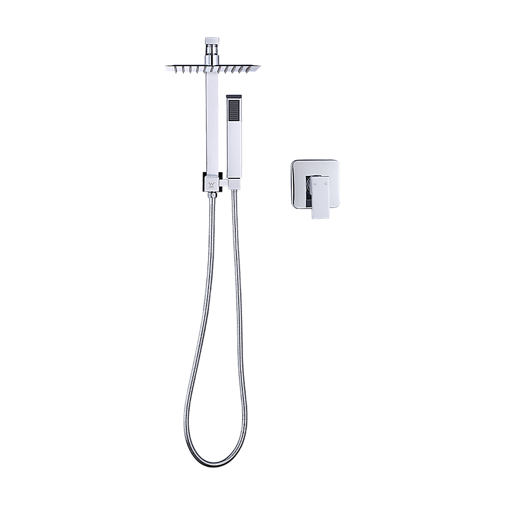 WELS 8" Rain Shower Head Set Square Dual Heads Faucet High Pressure With Mixer V63-828011
