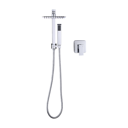 WELS 8" Rain Shower Head Set Square Dual Heads Faucet High Pressure With Mixer V63-828011