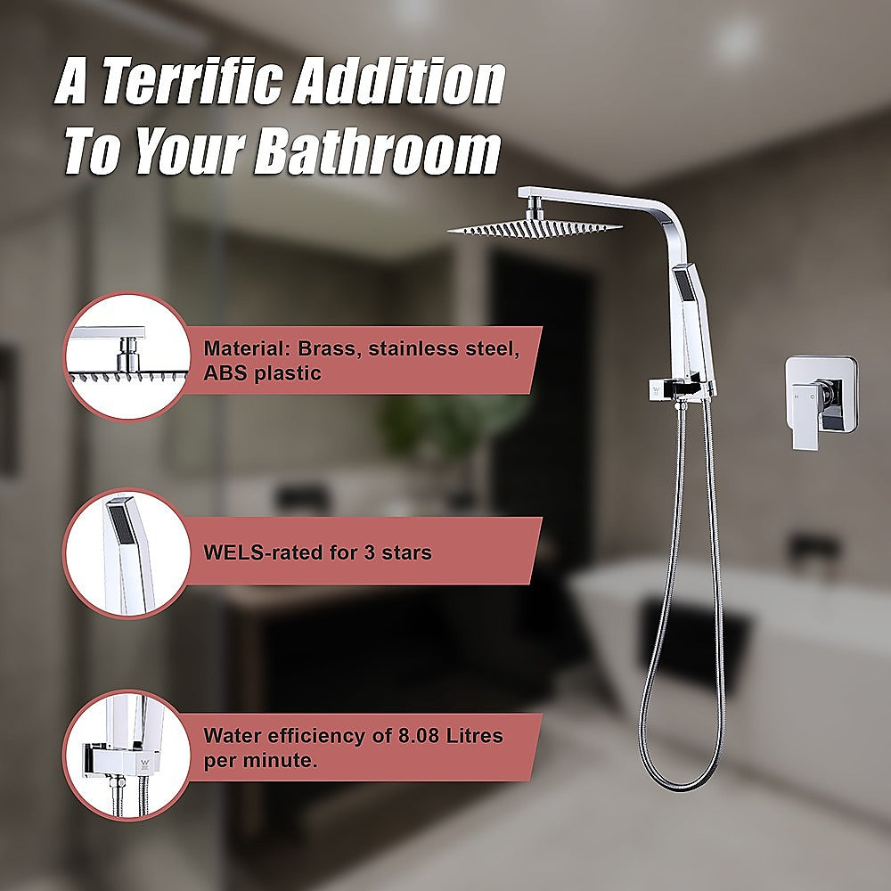 WELS 8" Rain Shower Head Set Square Dual Heads Faucet High Pressure With Mixer V63-828011
