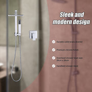 WELS 8" Rain Shower Head Set Square Dual Heads Faucet High Pressure With Mixer V63-828011
